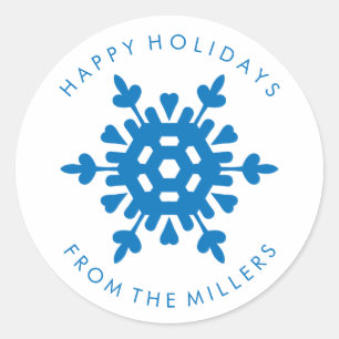 Bleu Snowflake Happy Holidays Sticker Cadeau