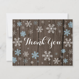 Bleu Snowflakes Hiver Carte de remerciements en bo