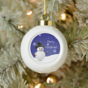 Bleu Snowman scène d'hiver Ornement encadré