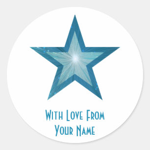 Bleu Star 'Avec l'amour de'' autocollant rond blan