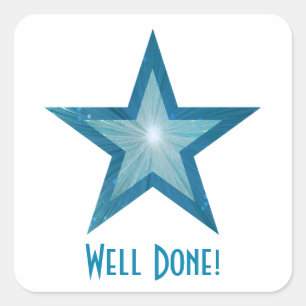 Bleu Star 'Bien joué ! ' autocollant carré blanc