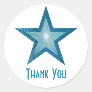 Bleu Star "Merci" rond autocollant blanc