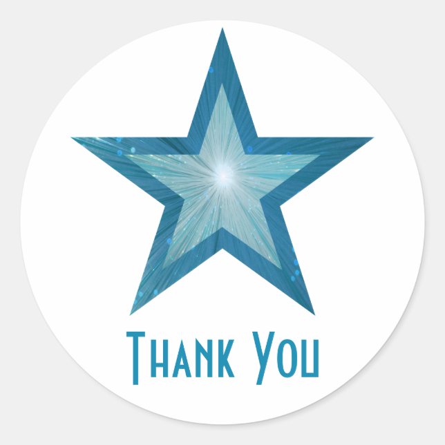 Bleu Star "Merci" rond autocollant blanc (Devant)