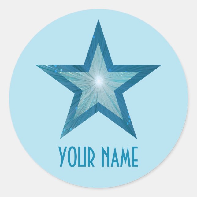 Bleu Star 'Nom' rond autocollant bleu pâle (Devant)