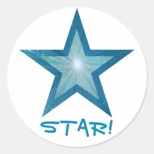 Bleu Star 'STAR!' autocollant rond blanc