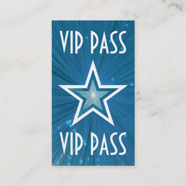Bleu Star 'VIP PASS' carte de visite blanc dos (Devant)