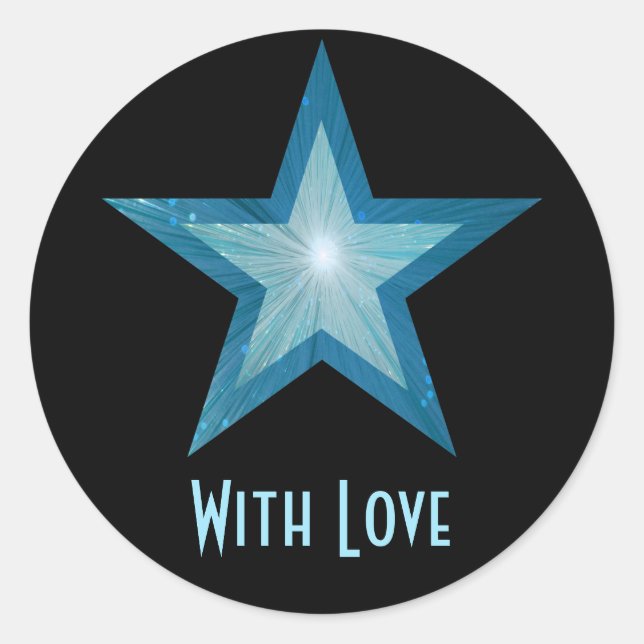 Bleu Star 'With Love'' autocollant rond noir (Devant)