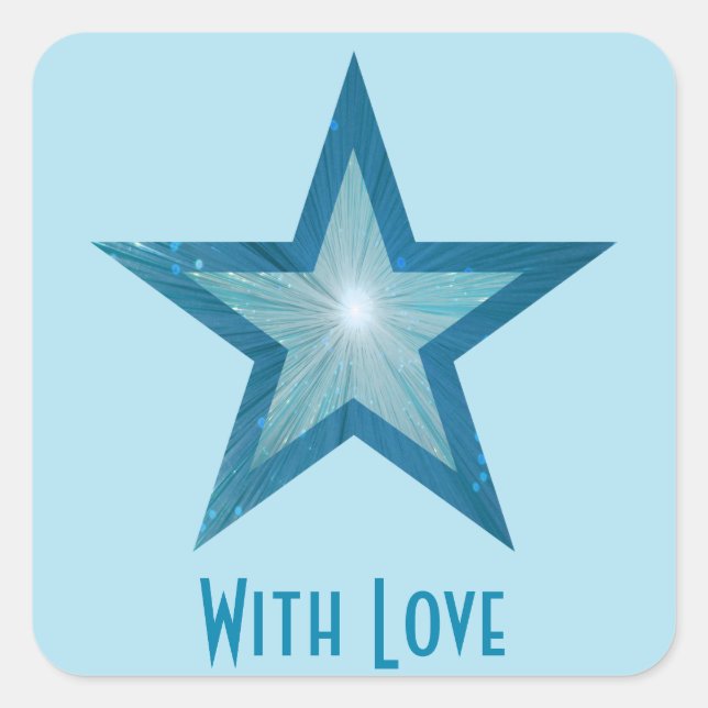 Bleu Star 'With Love' carré sticker bleu pâle (Devant)