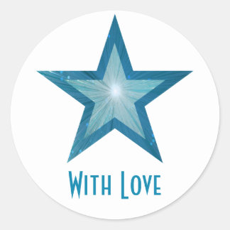 Bleu Star 'With Love'' rond autocollant blanc