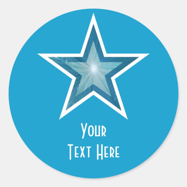 Bleu Star 'Your Text' autocollant rond bleu (Devant)