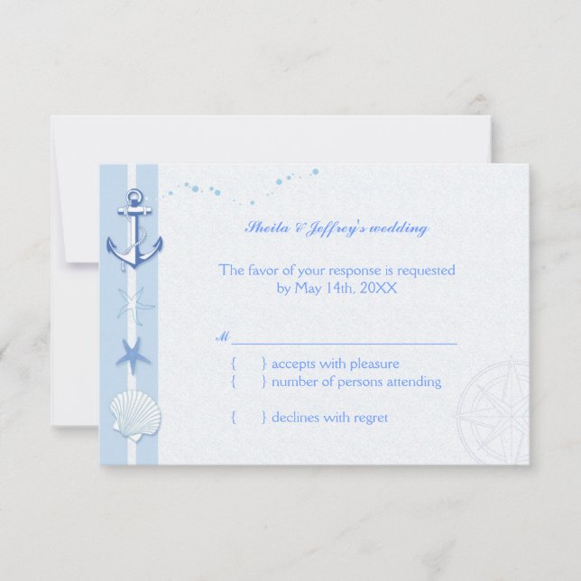 Bleu Starfish & Ancre Mariage nautique RSVP (Devant)