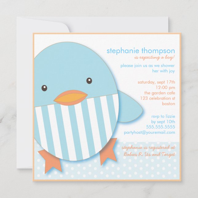 Bleu Stripe Ducky Baby Shower Invitation (Devant)