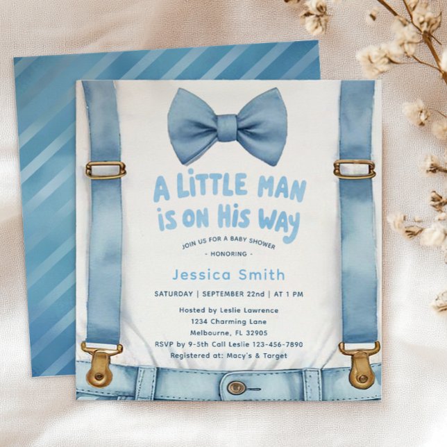 Bleu Stripe Petit Homme Baby shower Invitation (Adorable Little Man Invite)