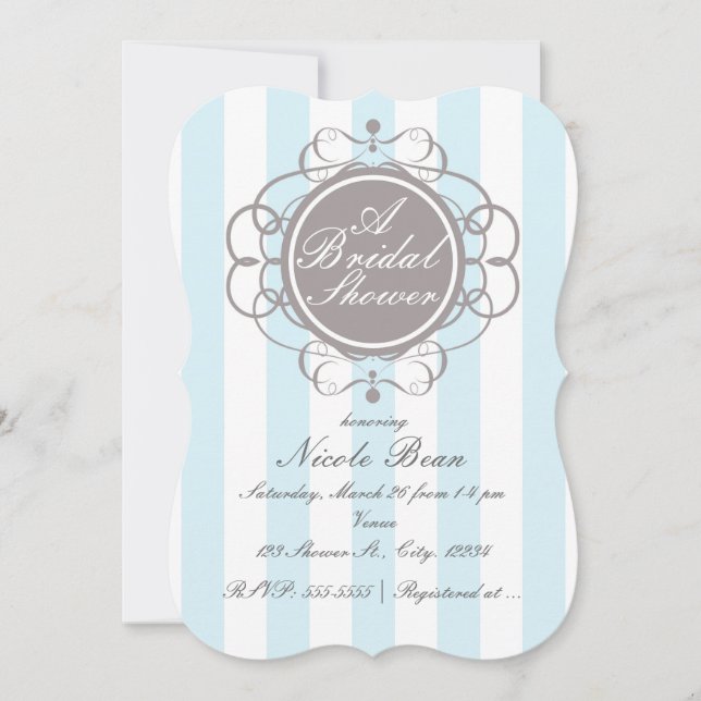 Bleu Stripes Élégante Douche nuptiale Invitations (Devant)