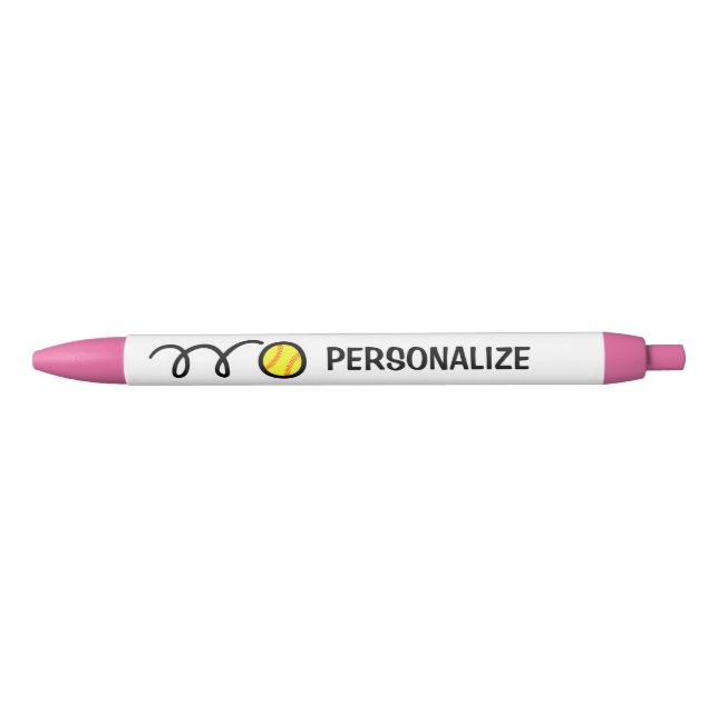 Bleu Stylo de logo de sport de softball jaune nom perso (Devant)