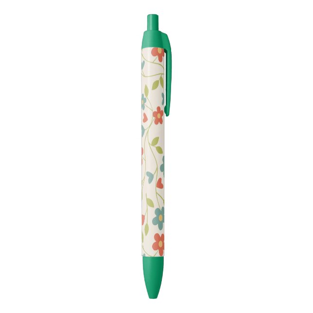 Bleu Stylo Motif Fleurs (Bas (Vertical))