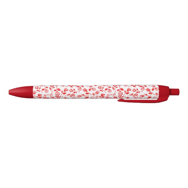 Bleu Stylo Motif Rose rouge (Bas)