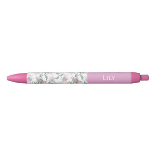 Bleu Stylo personnalisé aux lis roses