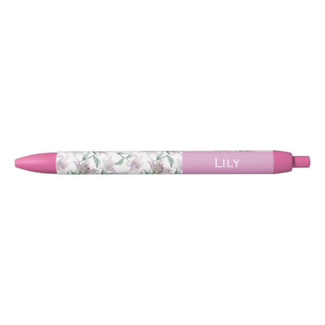 Bleu Stylo personnalisé aux lis roses (Devant)