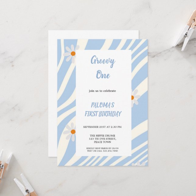 BLEU SUPER ANNIVERSAIRE INVITATION (Devant/Arrière en situation)