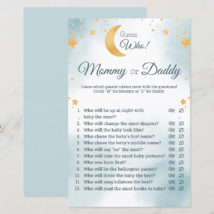 Bleu sur la lune Baby shower Devinez qui jeu