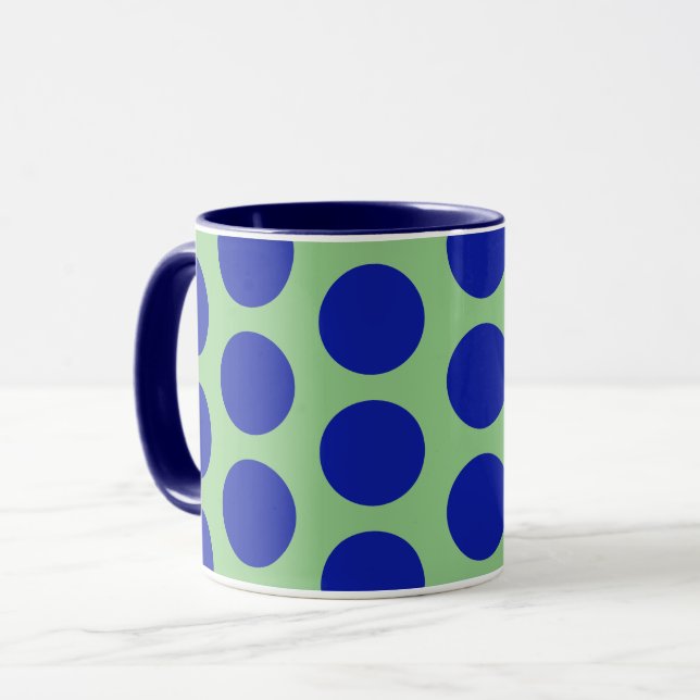 Bleu sur Sage Green Polka Dot Art Mug Cup (Devant gauche)