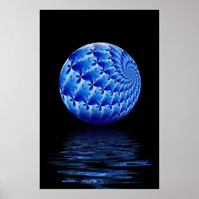 Bleu Suspendu Sphère Fractale Impression (Devant)