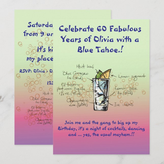 Bleu Tahoe Anniversaire Fête Invitation (Devant / Derrière)
