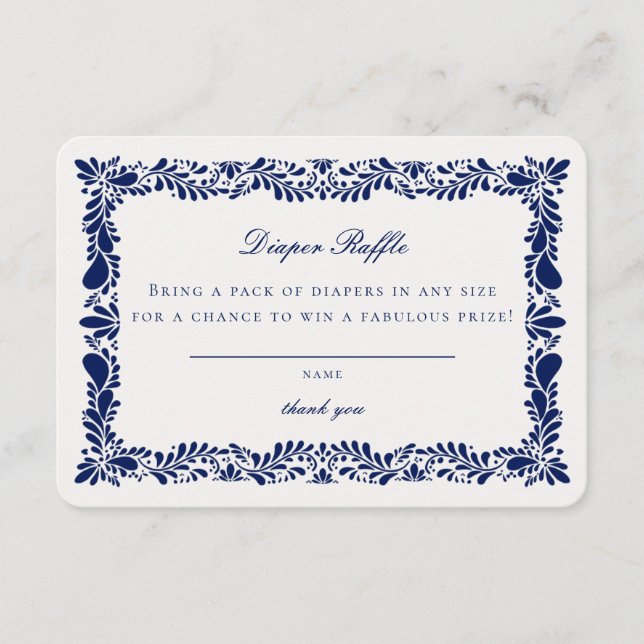 Bleu Talavera Tile Diaper Raffle Invitation Insert (Devant)