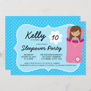 Bleu Tan Sleepover Party Invitation d'anniversaire