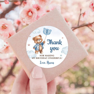 Bleu Teddy Bear Balloon 1er Anniversaire Sticker