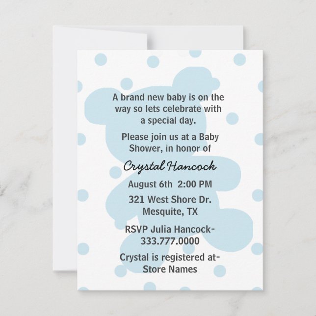 Bleu Teddy Ours Silhouette Baby shower Invitation (Devant)