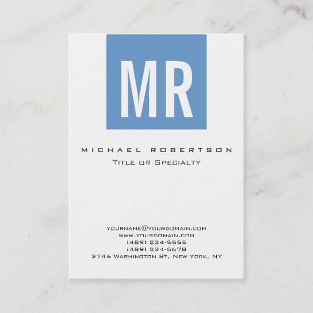 Bleu tendance Carte de visite blanc monogramme élé (Devant)
