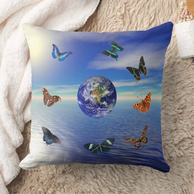 Bleu Terre Papillons Lancer Oreiller (Couverture)