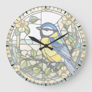 Bleu Tit Faux Vitrail Bluetit Horloge des oiseaux