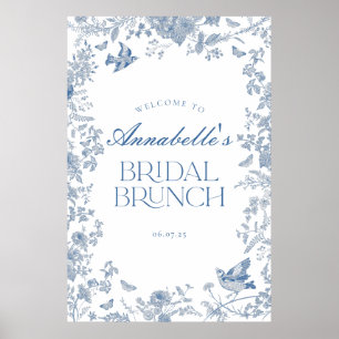Bleu Toile Jouy Floral Bridal Brunch Affiche de bi