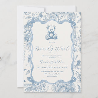 Bleu Toile Teddy Ours Baby shower Invitation