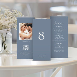 Bleu tout en 1 Photo Mariage Menu Table No Trifold