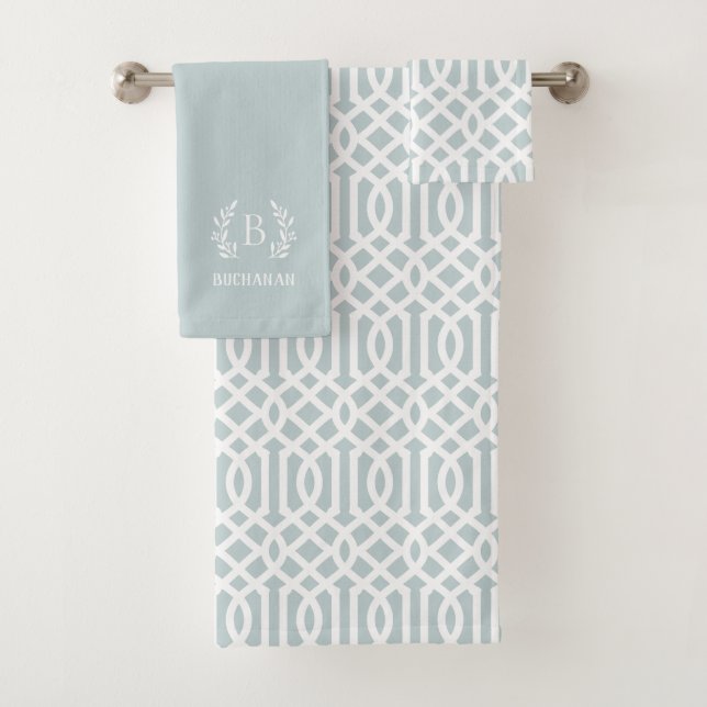 Bleu Trellis et monogramme de branche (En situation)