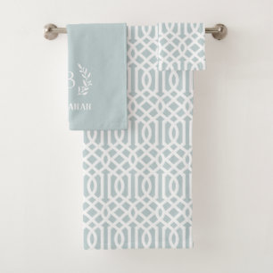 Bleu Trellis et monogramme de branche   Ferme