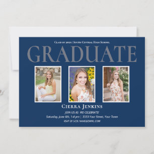 Bleu Trois Photo Graduation Party Invitation