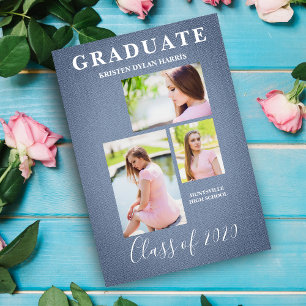 Bleu Trois Photos Collage Graduation Textile
