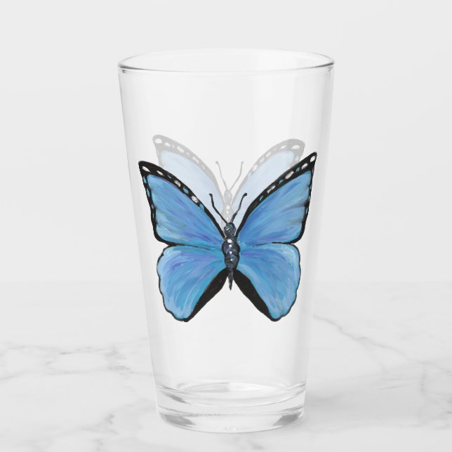 Bleu Tumbler en verre papillon (Devant)