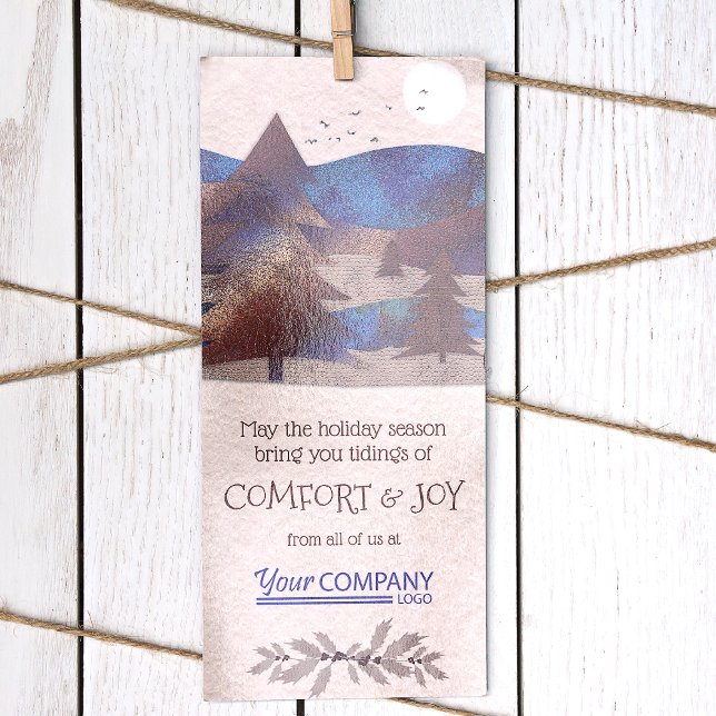 Bleu, Turquoise, Cartes de Noël Brown (Unique Modern Rustic Brown Blue Forest Blue Brown Logo Budget Company Holiday Christmas Cards)