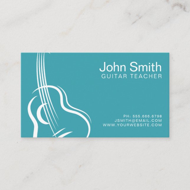 Bleu Turquoise Guitare Carte de visite enseignant (Devant)