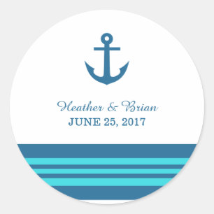 Bleu Turquoise Stickers Ancre Nautique Mariage