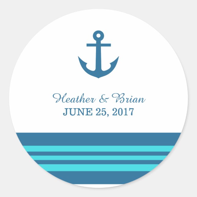 Bleu Turquoise Stickers Ancre Nautique Mariage (Devant)