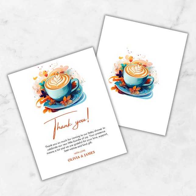 Bleu Un bébé brasse un Carte de remerciements de B (A Baby is Brewing Baby Shower Thank You Card )