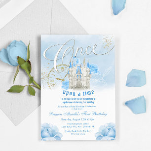 Bleu une fois Princesse Anniversaire Invitation