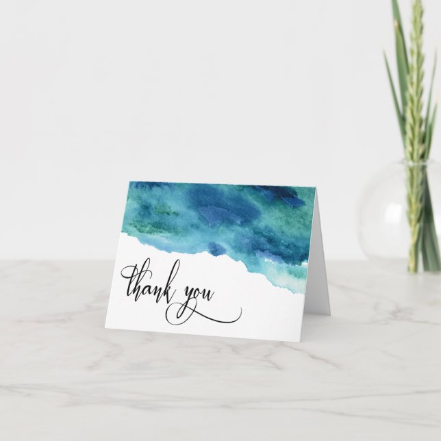 Bleu Vert Aqua Aquarelle Mariage Merci 1 (Devant)